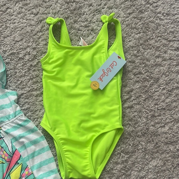 Lime Green girls Cat & Jack swimsuit + Coverup - Picture 3 of 5